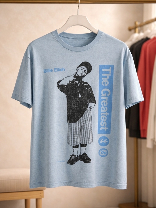 Billie Eilish Tops - Light Blue Graphic Short Sleeve Tee - The Greatest